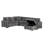 Chenille Sectional Sofa Pull-out Sofa Bed, L-Shape Sleeper Sofa with Storage Ottoman, 3 Pillows and Charging Devices
