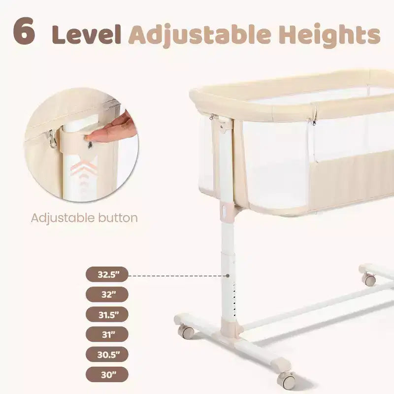 Baby Bassinet with Wheels – Beige / Gray / Pink, Bedside Sleeper, for 1 Baby