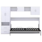 Twin Size Murphy Bed Wall Bed Frame, Wood Cabinet Bed with Built-in Wardrobe, Storage Drawers and Open Shelves, White -ModernLuxe