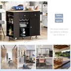 Movable Kitchen Island with Power Outlet, Drop Leaf and Rubber Wood Top