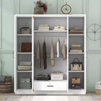 Wood 4-Door Wardrobe Armoire with Hanging Rod, 1-Drawer and Storage Shelves