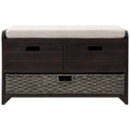 Wood Storage Bench with 2 Woven Baskets
