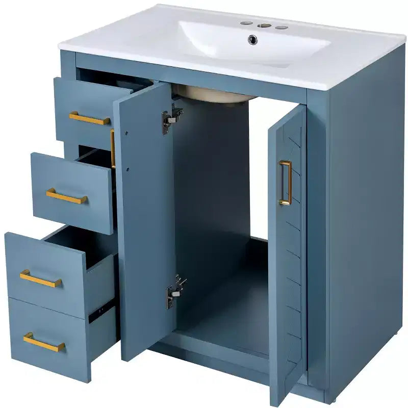 30 Single Sink Bathroom Vanity with Cabinet & 3 Drawers – Black / Blue / Green / Indigo / White