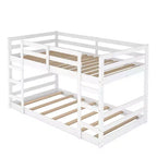 Low Bunk Bed , Wooden Floor Bunk Bed with Ladder, Bunk Bed with Full Guardrails