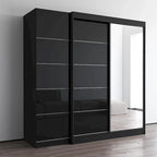 2-Door Wardrobe with Mirror, Glass Front, 2-Person (Gray / Black / White)