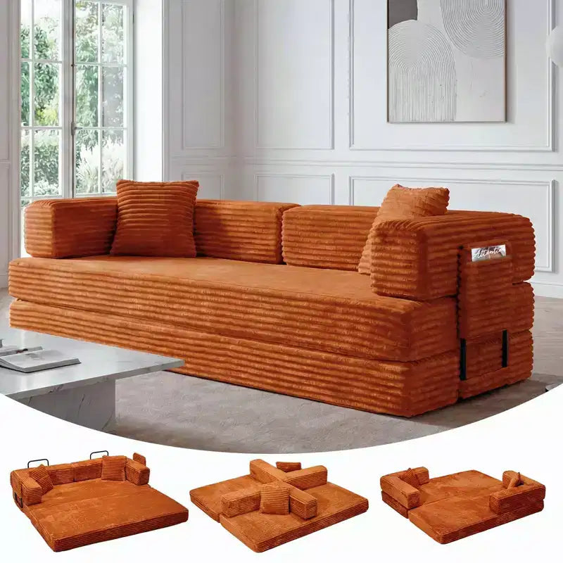 80.7 5-in-1 Convertible Sleeper Sofa Bed – Corduroy, 1200 lbs, No Assembly
