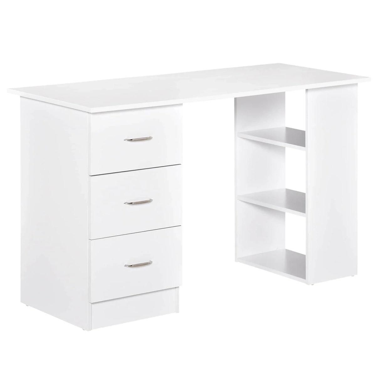 HOMCOM 47" Scrivania per Computer da Ufficio Moderna con Libreria, Tavolo da Scrittura Workstation con 3 Cassetti e Ripiano - Bianco