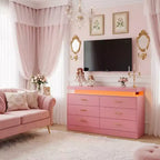 Modern TV Stand with 6 Drawers & LED Lights, Floating Countertop Coffee Bar for Living Room Entertainment Center