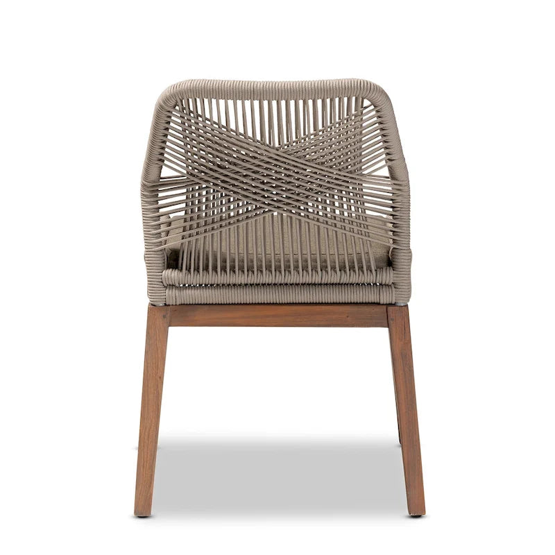 Modern Transitional-Style Rope-Woven Mahogany Dining Chair ââ‚?Gray