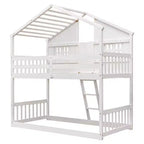 Letto a soppalco a forma di casetta con scaletta e spondine per bambini, in legno, misura singola