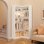 Black/White/Wood/Retro, L-Shaped Corner Bookshelf, 5-Tier, Single