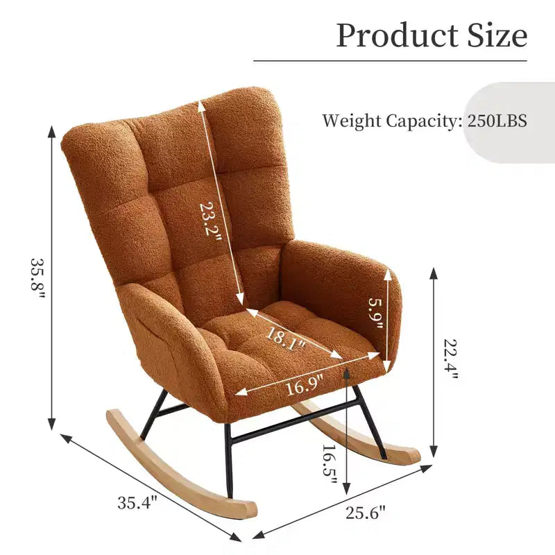 Nursery Rocking Chair, Living Room Glider Rocker for Breastfeeding, Comfy Accent Chairs for Bedroom, Plush Teddy Upholstered Armchairs Indoor