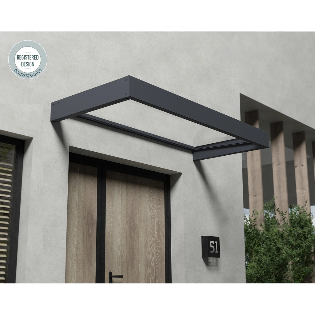 Auvent Sophia gris transparent pour portes et fenêtres de 0,9 m