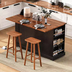 Kitchen Cart with Tempered Glass Doors, Side Racks, Power Outlet, and Drop Leaf