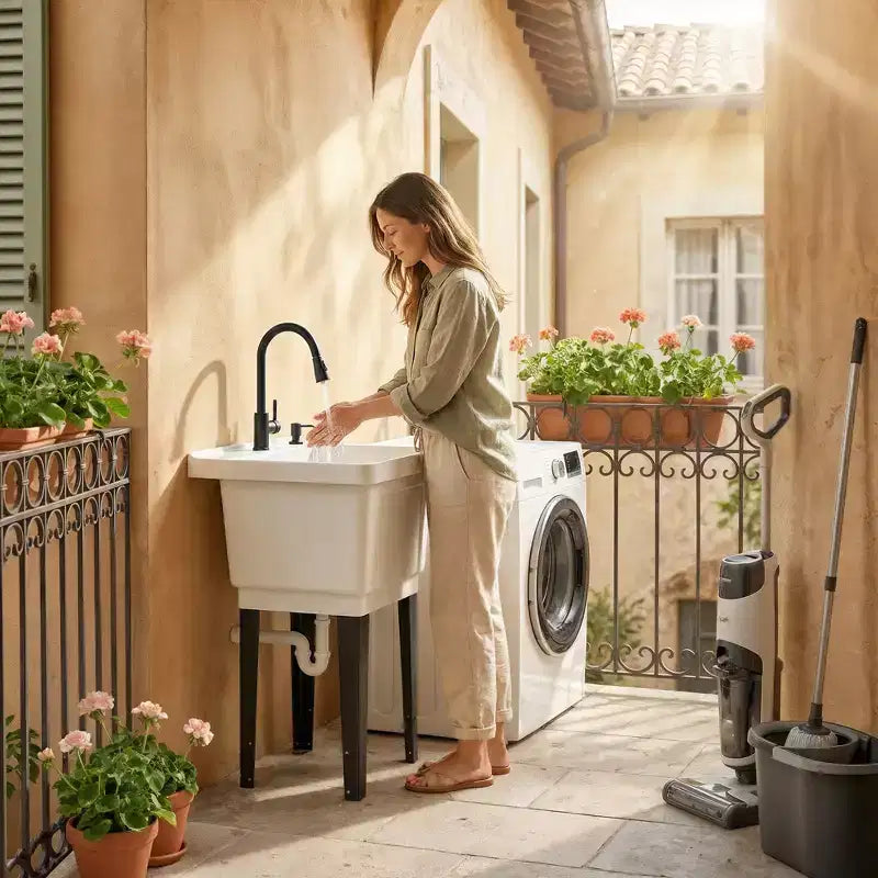 Portable Utility Sink Laundry Tub, Freestanding Laundry Sink with Faucet Soap Dispenser Hoses
