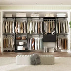 Freestanding Closet System with 8 Hannging Rods and Drawers, Hanging Closet Organizer with 10 Shelves