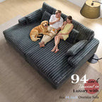 AMERLIFE 93 Double Chaise Lounge Sofa for Two, Deep Seat Cloud Couch with Lumbar Pillows & Wide Armrests, Easy Assembly, Faux Fur