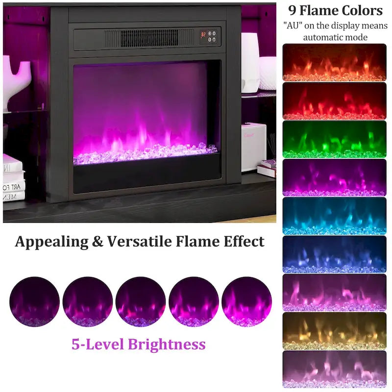 TV Stand with Electric Fireplace LED Lights Remote Controls