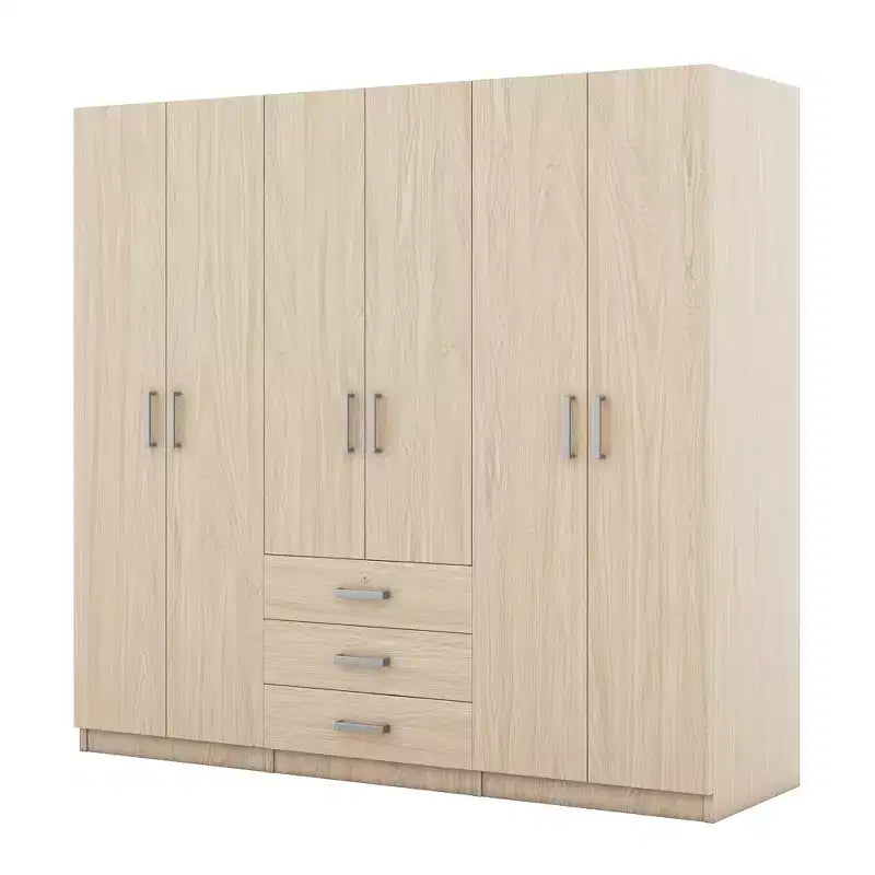 6-Door Wooden Wardrobe with Drawers for Bedroom
