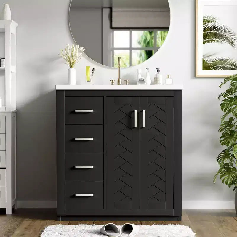 30 Single Sink Bathroom Vanity with Cabinet & 3 Drawers – Black / Blue / Green / Indigo / White