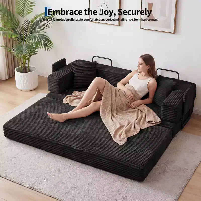 80.7 5-in-1 Convertible Sleeper Sofa Bed – Corduroy, 1200 lbs, No Assembly