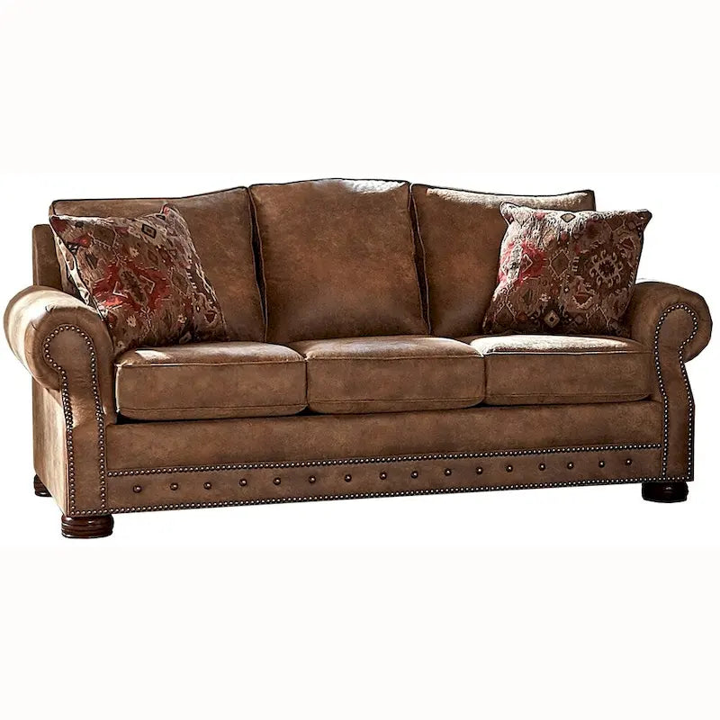 Rancho Rustic Brown Buckskin Fabric Upholstered Sleeper Sofa - 37 x 86 x 40