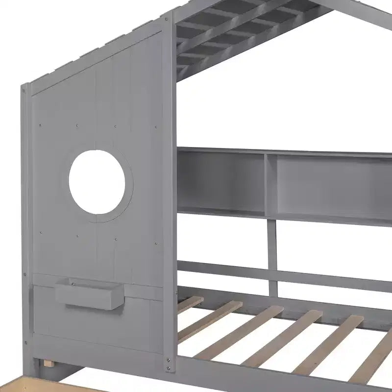Twin/Full Size Wooden House Bed with 2 Drawers, Kids Bed with Storage Shelf - ModernLuxe