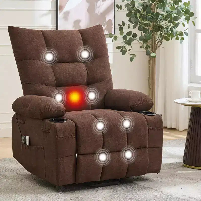 Power Lift Recliner Chair for Elderly with Massage and Heat, Oversized Massage & Heat Recliner with Soft Padded Upholstery, Side Pocket & Cup Holders