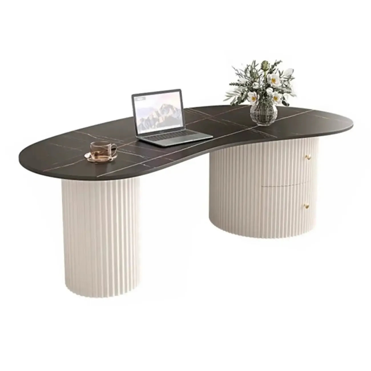 Minimalist Standard White Oval Coffee Table with 2 Drawers