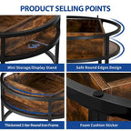 Table basse ronde relevable Moasis Farmhouse avec rangement dissimulé et étagère