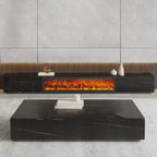 87 Rectangle Black Electric Fireplace Stone TV Stand with Light