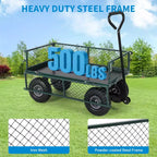 Heavy Duty Steel Garden Cart Wagon, 500 Lbs, Folding Utility Wagon with Removable Mesh Sides & Liner, 10 Pneumatic Tires, Pull Handle