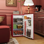 HOMCOM 3.2 Cu.Ft Mini Fridge with Freezer, Single Door Compact Refrigerator with Adjustable Thermostat for Bedroom