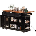 Kitchen Cart with Tempered Glass Doors, Side Racks, Power Outlet, and Drop Leaf