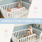 White Twin Montessori Floor Bed with Fence Rails & Door – Solid Wood, 1 Child