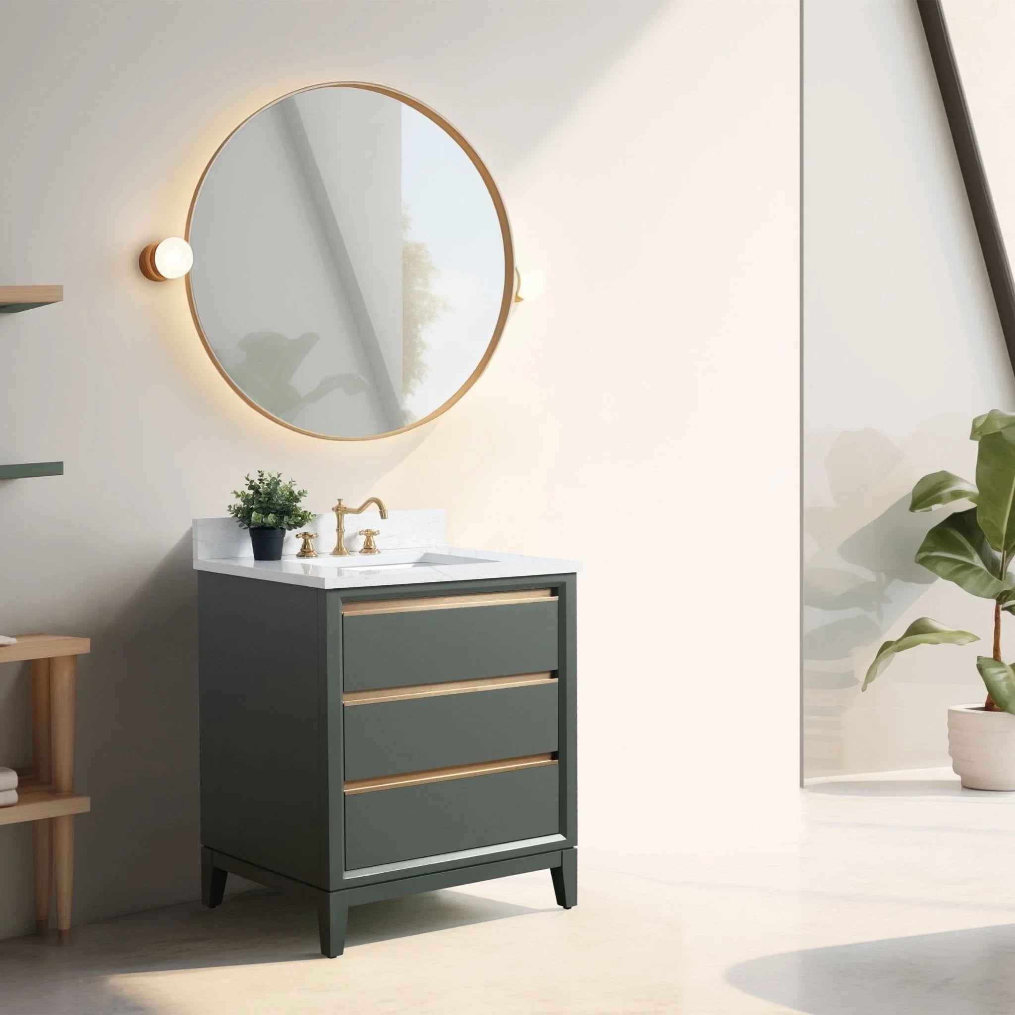 Vanity Art Bathroom Vanity with Ceramic Sink and Engineered Marble Top