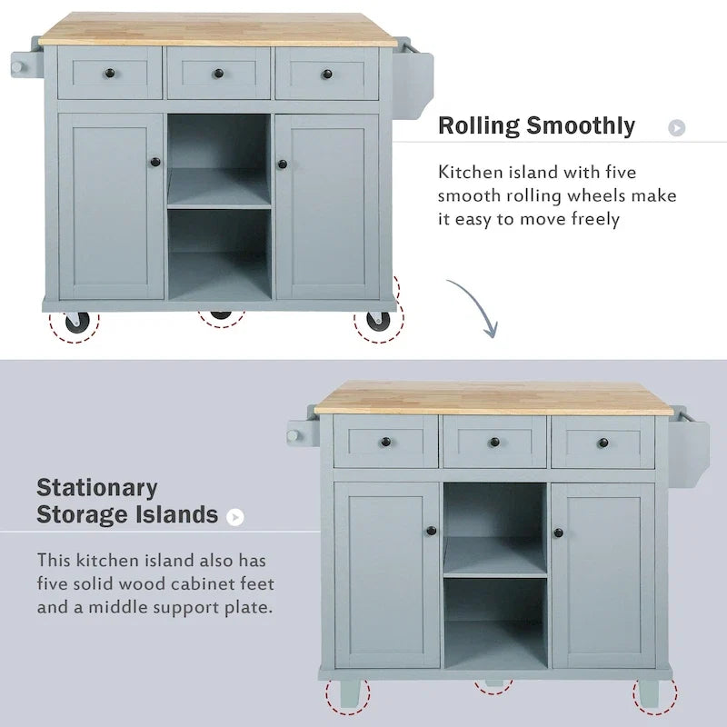 Portable Rolling Kitchen Island Cart with Storage