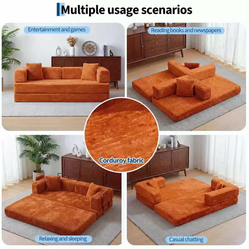 80.7 5-in-1 Convertible Sleeper Sofa Bed – Corduroy, 1200 lbs, No Assembly