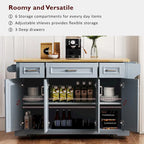 54  Large Kitchen Island with Rubber Wood Drop Leaf, Embossed Texture Rolling Kitchen Cart on 4 Wheels with 4 Doors & 3 Drawers
