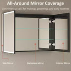 Bathroom Medicine Cabinet with LED Mirror, Surface or Recessed Mount, Dimmable Light, Anti-Fog, Adjustable Shelving