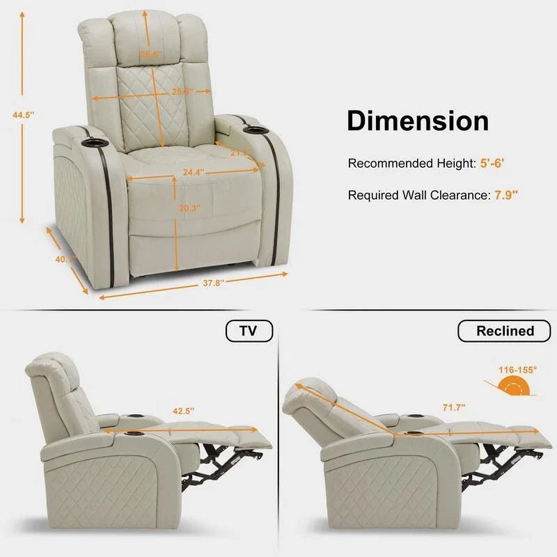 MCombo Power Recliner Chair with Adjustable Headrest, Dual Motor Home Theater Seating with USB Port, Breathable Leather HTS411