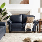 Transitional Genuine Leather Sofa With Tufted Back