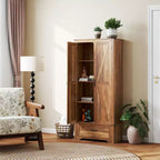 HOMCOM Credenza a 2 Ante da Cucina, Mobile Dispensa Alto con 2 Ante Scorrevole, Ripiani Regolabili e Cassetto