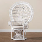Modern Bohemian White Natural Rattan Peacock Chair