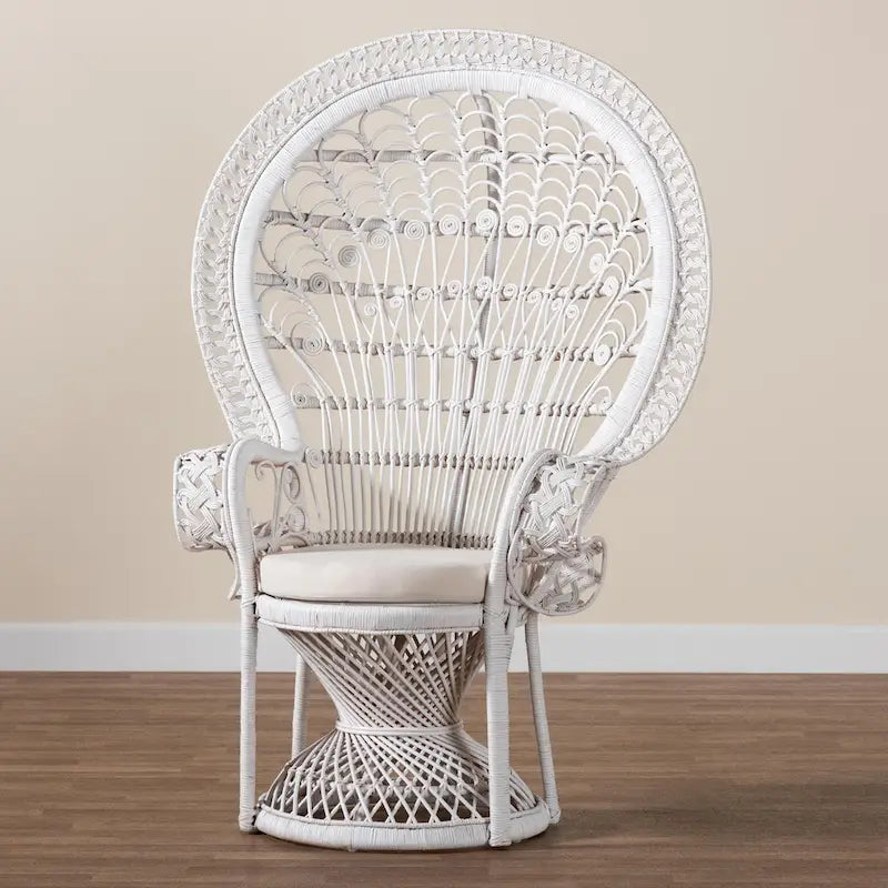 Modern Bohemian White Natural Rattan Peacock Chair