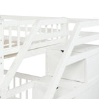 Twin Over Full Wood Loft Bed with Staircase,High Guardrails and Ladder