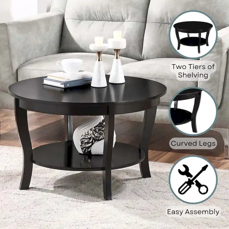 Round Coffee Table with Shelf