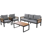 4-Piece Outdoor Sofa Set for 5 with Solid Wood Coffee Table and Removable Cushions