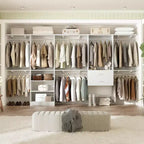 Freestanding Closet System with 8 Hannging Rods and Drawers, Hanging Closet Organizer with 10 Shelves