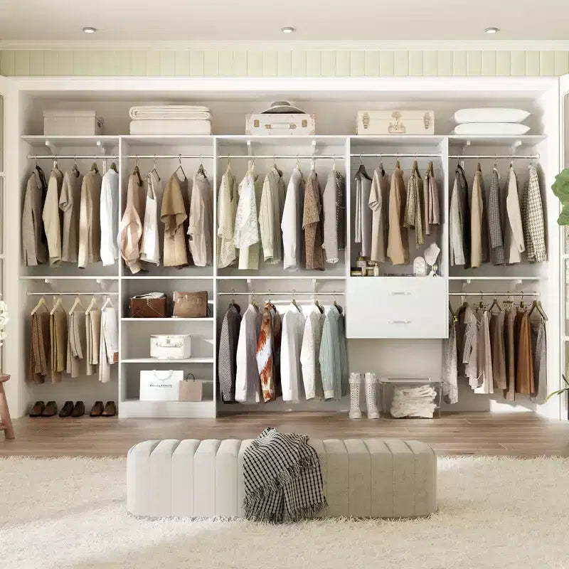 Freestanding Closet System with 8 Hannging Rods and Drawers, Hanging Closet Organizer with 10 Shelves